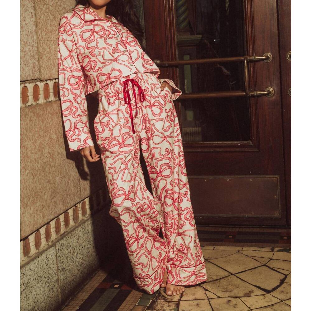 NEW KILO BRAVA flannel collection crop top long pj set in dancing bows